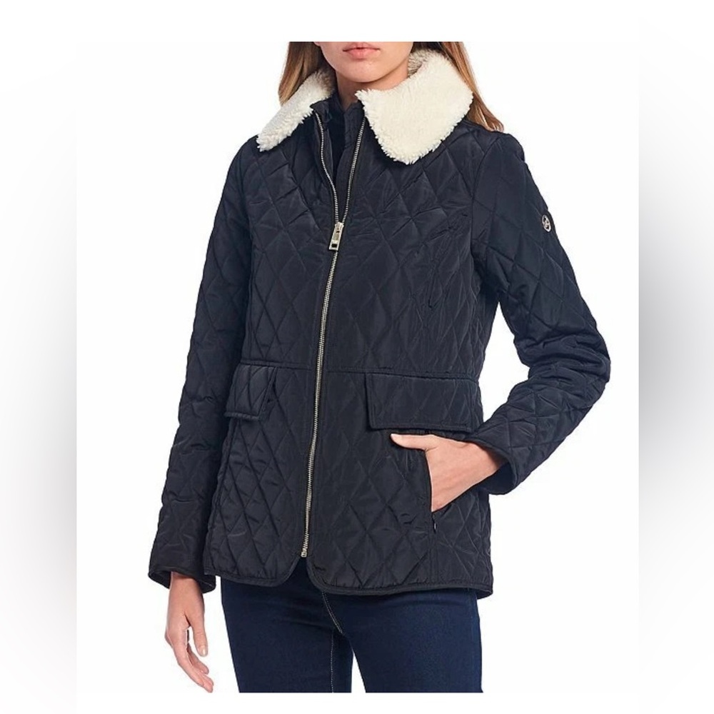 MICHAEL KORS Women's Sherpa Collar Diamond Quilted Jacket Black Size Small